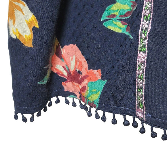 Anthropologie Dakota Embroidered Floral Square Neck Top Bell Sleeve Blue Boho M - Picture 8 of 16